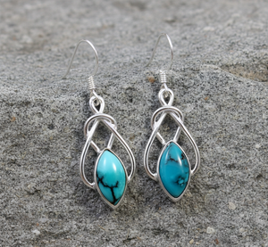 Boucles d'oreilles pendantes en argent sterling 925 faites à la main, cuivre, turquoise, style tendance, classique pour femmes, sertissage en bezel - Product Image 3