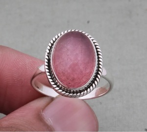 Anillo bohemio de Plata de Ley 925 hecho a mano elegante joyería de piedras preciosas de Jade Rosa elegante anillo de dedo medio regalo para cristianos - Product Image 1