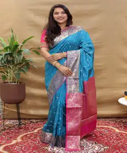 莎丽丝绸准备穿印度派对婚纱服装批发价传统刺绣作品巴纳拉西卡迪