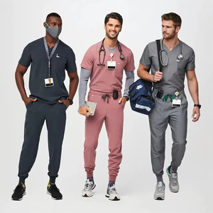 Uniforme de enfermera de manga corta con cuello en V personalizado al por mayor, pantalones para correr, conjunto médico para hombres, para hospitales, uniformes médicos fabricados - Product Image 1