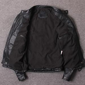 Chaqueta de Motocicleta de Invierno Impermeable con Cierre de Cremallera para Hombre, Nueva Chaqueta de Cuero Negra de Moda, Cuello Alto, Exterior de Cuero Genuino - Product Image 6