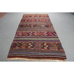 Turkish Vintage Rug 4.6x9 ft (140x274 cm), Kilim <b>Red</b> <b>Wool</b> Rug - Product Image 1
