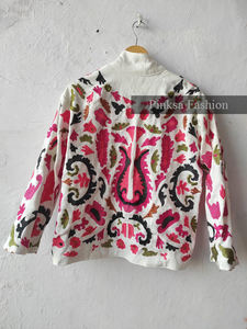 Hand-Embroidered <b>Velvet</b> Cotton Suzani Jacket Motif Bohemian Winter <b>Coat</b> Women's Luxury Indian Textile Regular Length - Product Image 6