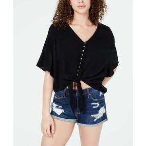 Top Bohemien da Donna Ultra Flirt con Laccetti Frontali, Nero, Taglia Media - Chiffon, Seta Popeline e Maglia per Abbigliamento Casual Primavera/Estate - Product Image 1