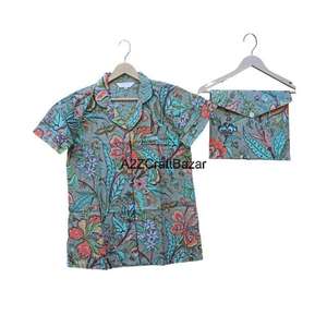 Ensemble de pyjama court pour femme en coton pur 100% imprimé à la main, col en V, confortable, vêtements de nuit, vêtements d'été - Product Image 2