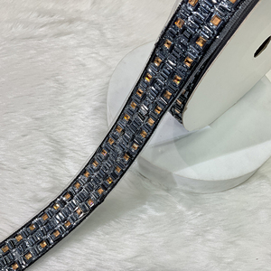 Premium Black Jharkhand Mini Diamond Zari Lace | Cuentas de borde de trabajo de piedra hechas a mano de lujo ecológicas Encaje ligero - Product Image 1