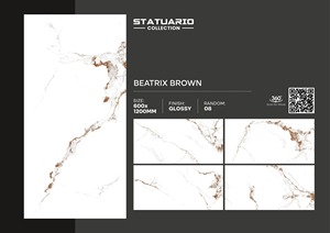 Carreaux céramiques émaillés aspect marbre blanc 60x120mm Beatrix Brown finition brillante 600x1200mm Statuario Design - Product Image 3