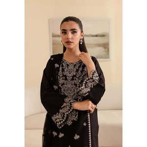 Ssumaira <b>Presenting</b> Dhanak Batik-3PC Eco-Friendly 100% Polyester Embroidered Women's Suit Set Chiffon Dupatta Trousers - Product Image 3
