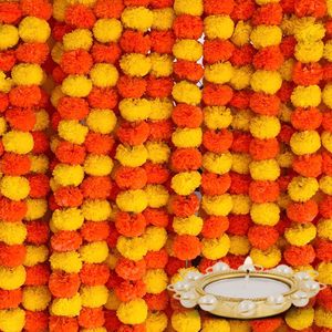 Diwali Valentine's Day <b>Marigold</b> <b>Garland</b> Decoration 1 Pcs 5 Feet Long Strands Artificial <b>Marigold</b> Flowers Indian Pooja Wedding - Product Image 4