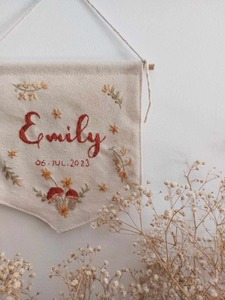 Banderín Colgante de Pared con Diseño Bohemio Personalizado, Bandera Bordada a Mano con Nombre, Cita Personalizada, Decoración de Pared de Algodón - Product Image 2