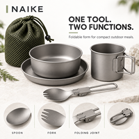 Ensemble de vaisselle en titane ultra-léger pour le camping, avec bol, tasse et cuillère emboîtables, idéal pour la randonnée et les voyages