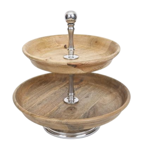 Soporte Redondo de Dos Niveles para Tartas de Madera de Acacia y Metal, Soporte Decorativo para Cupcakes, Exhibición de Aperitivos y Pasteles - Product Image 1