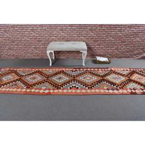 พรมขนาด 3.1x11.4 ฟุต, พรมวินเทจตุรกี, พรมขนสัตว์คิลิมสีส้ม - Product Image 3