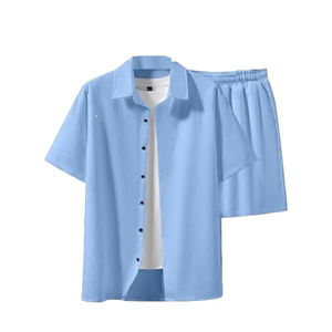 OEM Relaxed Fit 2-Piece Shirt Shorts Breathable Casual Wear for Summer Personalized Size Color Street Style Lounge Outfit Label - Product Image 1