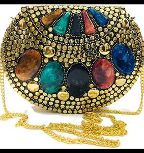 Mosaïque Pierre Chaîne En Métal Sacs De Soirée Femmes Chaîne Ethnique Sac À Bandoulière Élégant Ethnique Sac À Main En Métal Embrayage Design de HAND MADE CRAFT - Product Image 5
