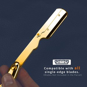 Super Gold Metal Straight <b>Razor</b> Manual Shaver Double Top Edge Blade <b>Razor</b> Shaving <b>Razor</b> for Men Salon Use - Product Image 3