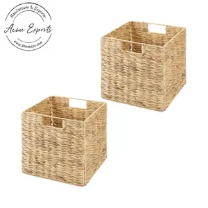 Wholesale Set of 2 Square Woven Seagrass Storage Basket with Handle Used for Organizing Laundry and Home Decoration