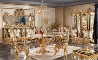 Juego de Comedor Clásico de Lujo Tallado en Madera de Teca Dorada Antigua, Muebles de Comedor Personalizados de Alta Gama y Duraderos