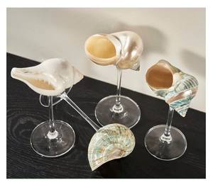 แก้วไวน์ผิวด้านนอกสำหรับตกแต่งทำจากเปลือกหอยจริงเหมาะสำหรับปาร์ตี้งานแต่งงานริมชายหาด - Product Image 1