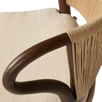 Chaise de salle à manger moderne en teck européen avec dossier en corde courbé, siège rembourré, cadre en bois massif durable et écologique, mobilier de maison
