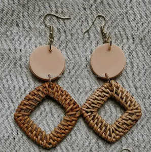 Pendientes Hechos a Mano de Césped para Mujer, Aretes de Mimbre, Trenzado de Paja, Estilo Étnico Natural, 24 Estilos - Product Image 2