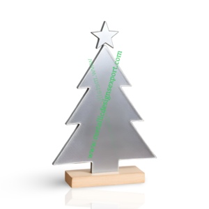 Arbre de Noël en fil métallique avec base en bois éclairage LED ornement de table élégant pour la décoration des fêtes et les cadeaux - Product Image 3