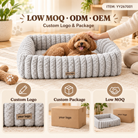 Lit pour chien et chat Yangyangpet en velours de luxe, moderne, rayé, rectangulaire, durable, confortable, avec housse amovible, canapé-lit pour animaux de compagnie