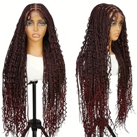 Prix de Gros Perruques en Dentelle HD Complète sans Colle Perruques Synthétiques à Base Carrée avec Baby Hair Ondulation d'Eau Tresses Box Braids pour Femmes