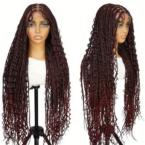 Prix de Gros Perruques en Dentelle HD Complète sans Colle Perruques Synthétiques à Base Carrée avec Baby Hair Ondulation d'Eau Tresses Box Braids pour Femmes - Product Image 3