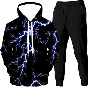 Ensemble de survêtement pour homme avec impression par sublimation, sweat-shirt noir et pantalon, imprimé électrique élégant, vêtements de sport complets, tenue de jogging confortable - Product Image 1
