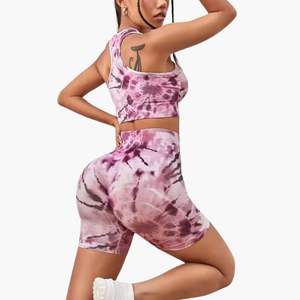 Women's Breathable Solid Yoga Activewear 2-Piece Set Mid Waist <b>Shorts</b> <b>Ruched</b> Decoration Sports Bra Front Logo Seamless Quick Dry - Product Image 5