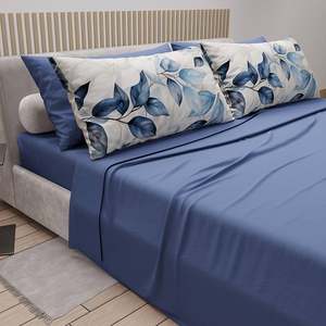 Juego de Sábanas Modernas Europeas Americanas de 6 Piezas, Sábanas Sólidas con Fundas de Almohada Estampadas, Microfibra de 300 Hilos, Material Refrescante Sin Arrugas - Product Image 4