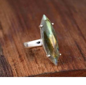 Bague Labradorite Naturelle en Argent Sterling 925, Ensemble de Pierres Précieuses Coupe Marquise, Bijoux de Déclaration Bohème - Product Image 2