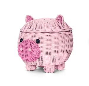 Large Pig Rattan Storage <b>Basket</b> with Lid | Cute Handmade Handcrafted Gift | Gift for Kids, Decorations for Your Home - Product Image 3