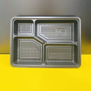 Boîte à lunch jetable en plastique à 4 compartiments avec couvercle, couleur noire, style le plus récent 2026, prix d'usine bas - Product Image 1