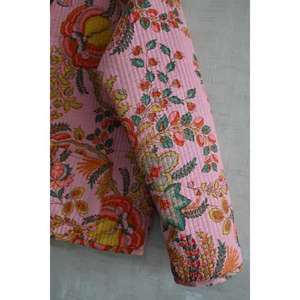 Chaqueta de Algodón Acolchada Reversible Hecha a Mano, Ecológica, con Estampado Floral en Bloques, Manga Larga, Estilo Étnico, para Mujer, Ropa de Invierno - Product Image 3