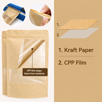 Sachet refermable réutilisable en papier kraft résistant à l'humidité avec fenêtre transparente pour grains de café, noix, aliments pour chats, épices, emballage de stockage