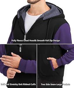 Sweats à capuche décontractés d'hiver pour hommes en polyester/coton polaire de couleur unie coupe régulière avec conception de poche écologique séchage rapide respirant - Product Image 3