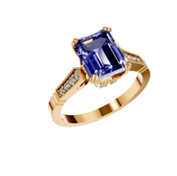 Cincin pertunangan safir sintetis, cincin soliter emas padat 14k abadi, cincin pertunangan gigi Lab tumbuh berlian, batu aksen OEM OMD
