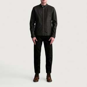 Zen Genuine Sheepskin Leather <b>Biker</b> <b>Jacket</b> Brown Tumbled Reversible with Zippered Closure XS Size Coated Spandex for Autumn - Product Image 4