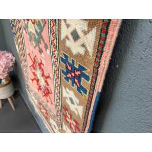 Turkish Small Rug 2.6x4.6 ft, <b>Red</b> Moroccan Vintage <b>Wool</b> Rug - Product Image 4