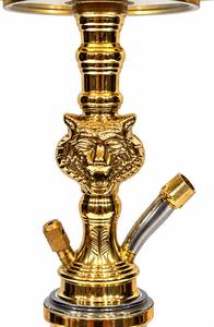 Ensemble de chicha miniature de luxe Lion |   Chicha égyptienne artisanale en laiton massif avec vase en verre métallisé doré cannelé et plateau double face - Product Image 3
