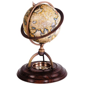 Boussole de coulée en métal de style nautique personnalisée en gros Globe en bronze poli à la main avec base en bois Utilisation de cadeaux sur le thème du logo - Product Image 1