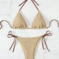 Dames gerimpelde halter driehoekige top, verstelbare strik aan de zijkant, bikiniset met dierenprint aan de voorkant, sexy strandkleding, zwembad, 2-delig
