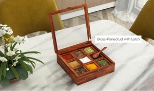 Boîte à épices en bois naturel fabriquée à la main avec couvercle en verre Outils de cuisine pour la maison et le restaurant pour les hôtels importés d'Inde - Product Image 5