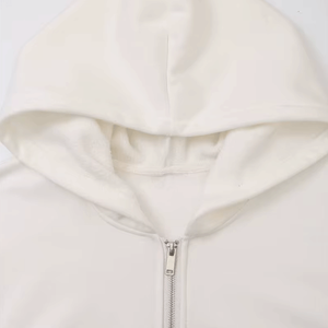 Sudadera con capucha de lana de algodón 100% blanca personalizada para mujer, sudaderas de gran tamaño con bolsillo frontal y cremallera, sudaderas con capucha sólidas para mujer - Product Image 3