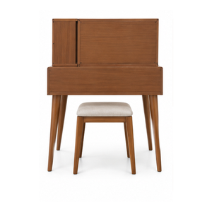 Modern Solid <b>Teak</b> Wood Dressing Table with Mirror and Storage <b>Shelves</b> Bedroom Vanity Set with Drawers Custom Size and Color - Product Image 4