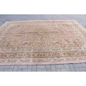 Vintage Oversize Eco Friendly Latex Backing Rug 9.5x12.8 ft Pink <b>Brown</b> Patchwork Dining Room <b>Wool</b> - Product Image 3