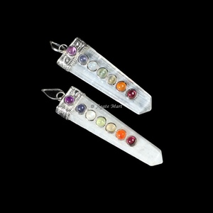 จักระ selenite คริสตัลเจ็ดจักระจี้ดินสอแบนหินแร่ธรรมชาติเครื่องประดับคริสตัลสำหรับเป็นของที่ระลึก - Product Image 1