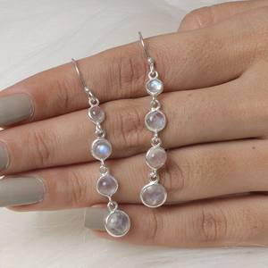 925 Sterling Silver Rainbow Moonstone Gemstone Boucles d'oreilles faites à la main Fashion Drop Boucles d'oreilles avec Cabochons Bijoux - Product Image 2